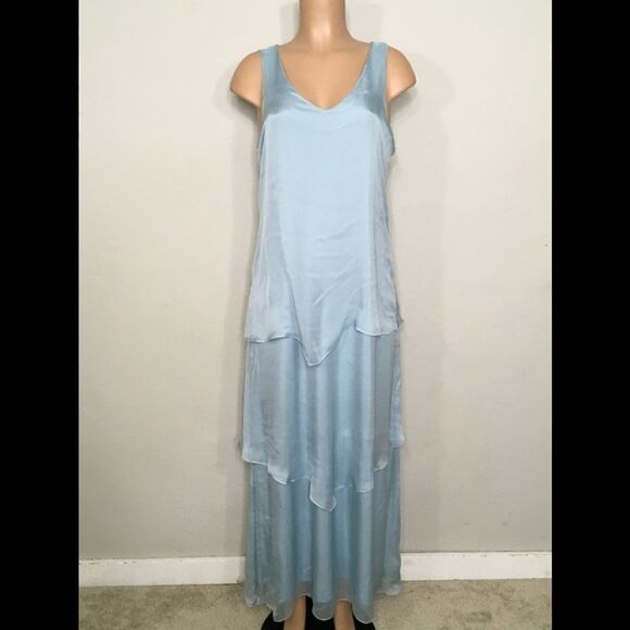 Soft Surroundings silk blue tiered maxi dress. Stretchy. New - Picture 2 of 8